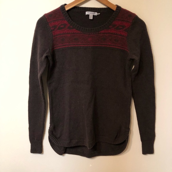 Brown and red crewneck wool sweater - Picture 1 of 4